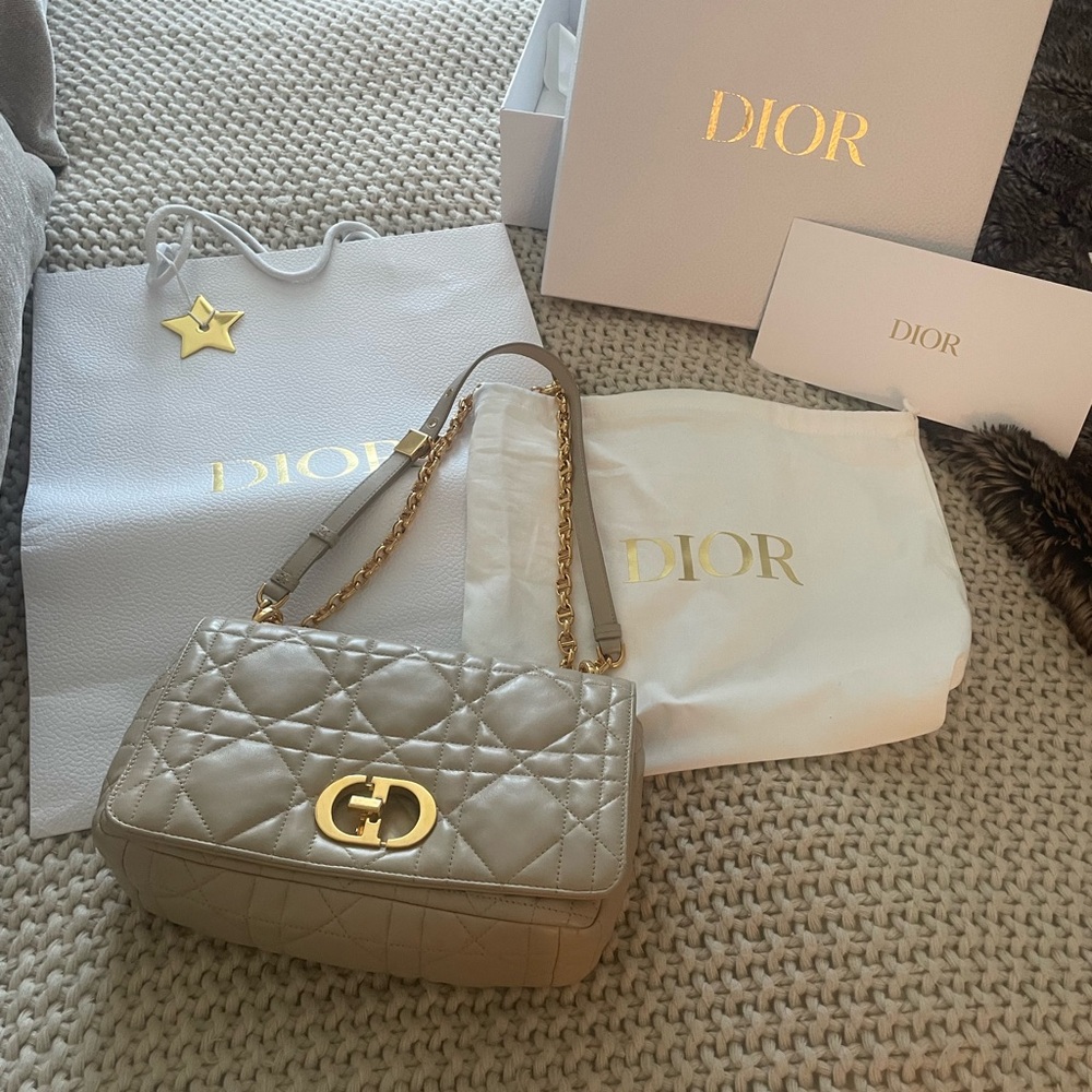 Dior Taupe Quilted Leather Shoulder Bag